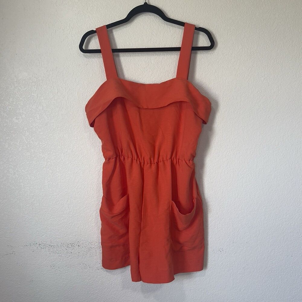 H&M Romper Womens 12 Orange Sleeveless Tank Jumper Pockets Square Ladies No Belt